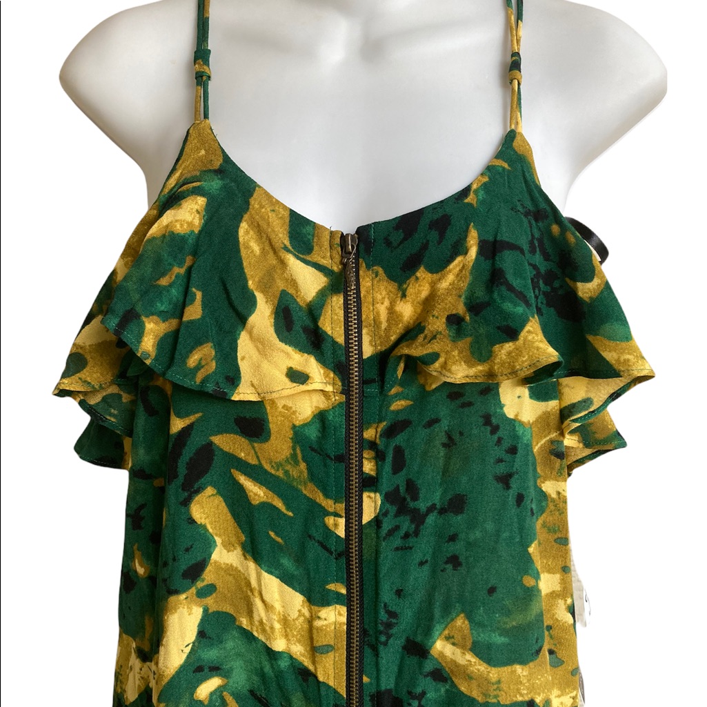 Nwt Kensie Zip Front Ruffle Summer Dress Small Criss Cross Back Green Lemon — image 4 of 6